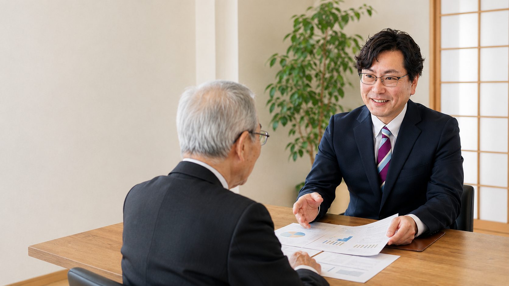 税理士がお客様に相続税申告の料金と内容を説明している様子