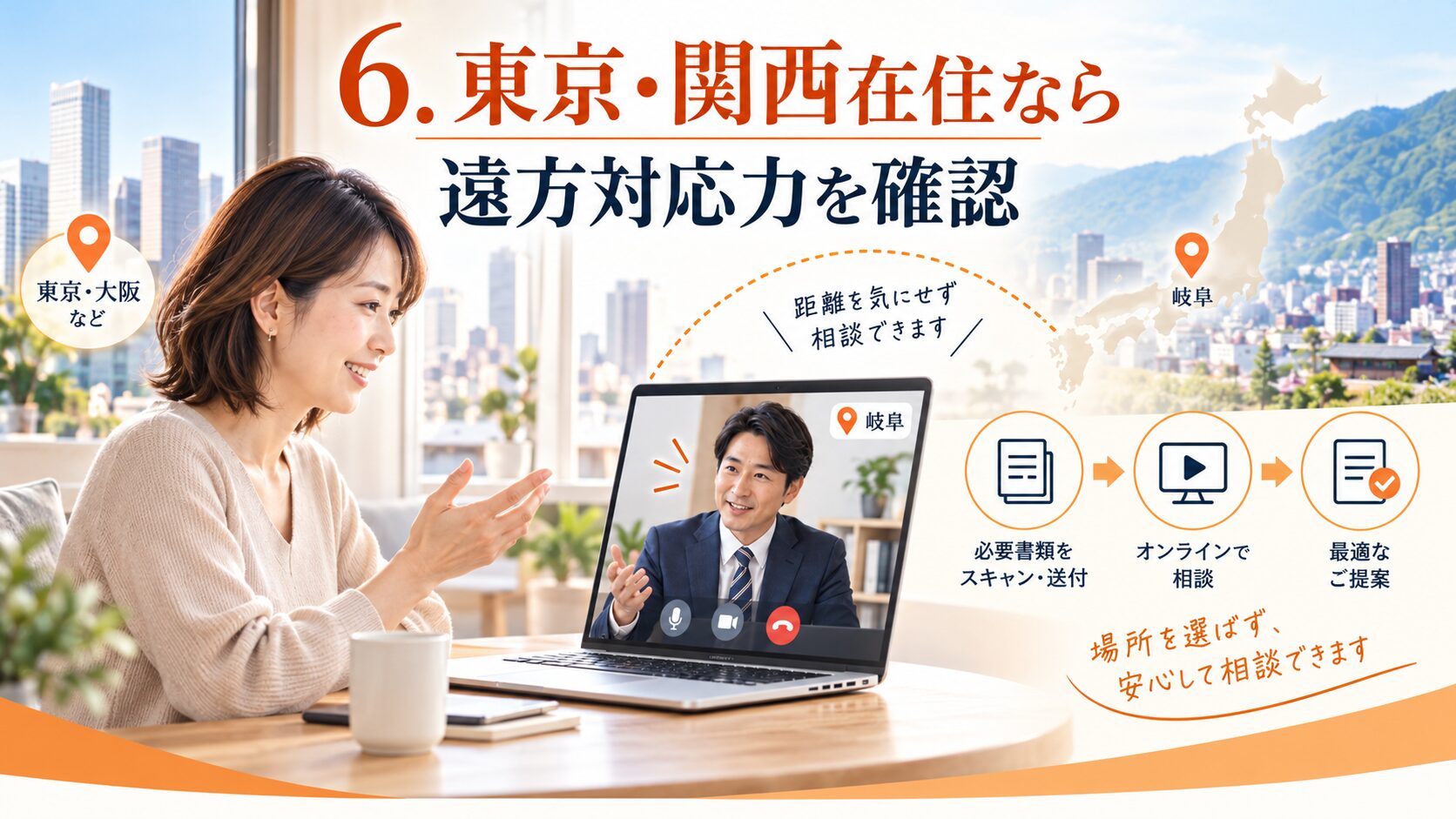 東京・関西在住の場合は遠方対応力を確認することを示す図