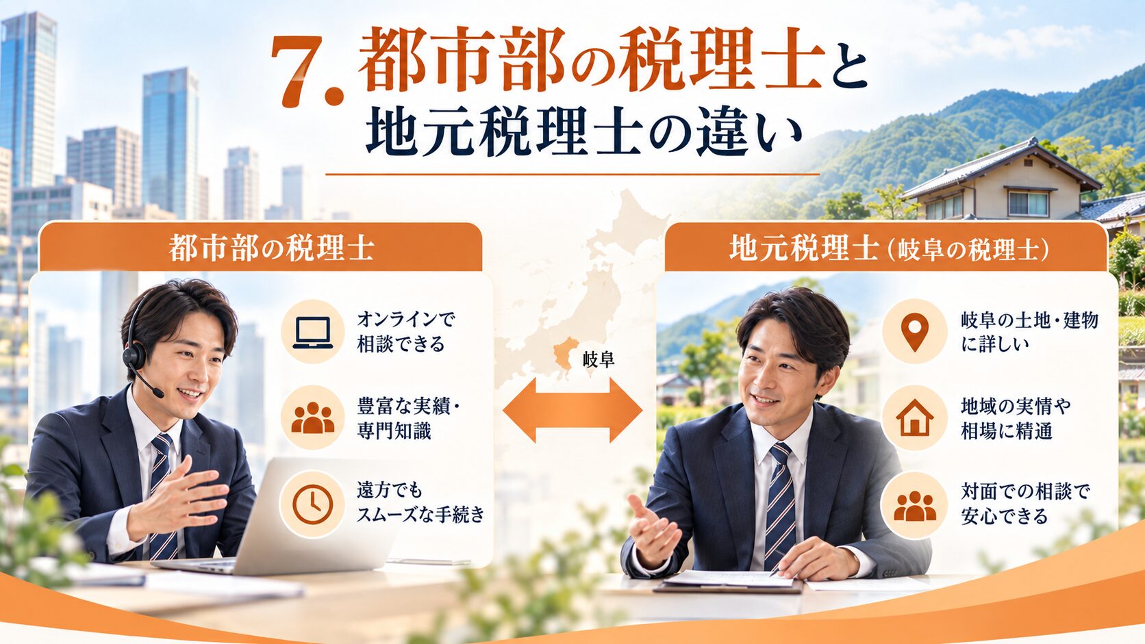 都市部の税理士と地元税理士の違いを示す図